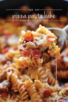 One Pot Pizza Pasta Bake - An easy crowd-pleasing one pot meal that the whole family will love! Everyone will be begging for seconds! @Damn Delicious Check out the website to see more