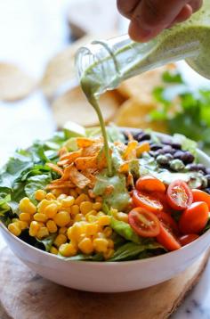 
                    
                        Southwestern Chopped Salad with Cilantro Lime Dressing _ A Tex-Mex Style salad with an incredibly creamy Greek yogurt cilantro dressing that will knock your socks off!
                    
                