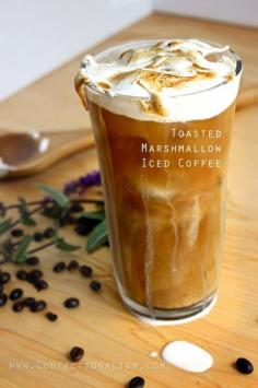 Toasted Marshmallow Iced Coffee Recipe. Substitute sweeteners with Kelly’s Delight! [ KellysDelight.com ] #drink #delight #sugar