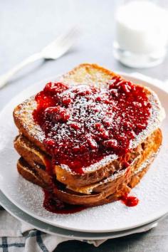 
                    
                        EGGNOG FRENCH TOAST WITH RASPBERRY SAUCE
                    
                