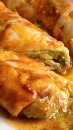 Avocado Enchiladas~ These are basically guacamole-stuffed tortillas topped with homemade enchilada sauce and cheese. Nothing wrong with that.