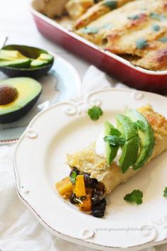 
                    
                        Healthy #vegetarian roasted butternut squash and black bean enchiladas
                    
                