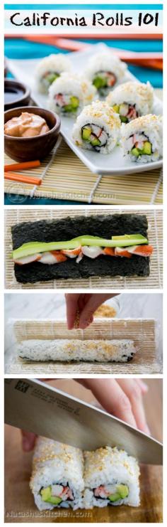 
                    
                        Everything you need to know to make the best California rolls: Perfect sushi rice, dips, sauces and secret techniques! A full step-by-step photo tutorial! @natashaskitchen
                    
                