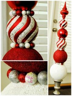 
                    
                        Christmas Ornament Topiary- Tutorial by SWEET HAUTE idea for DIY decor, make your own huge topiary to display by the mantle fireplace, front door, porch it is beautiful and unique something great to make as a gift even! Pin now.....read later.
                    
                