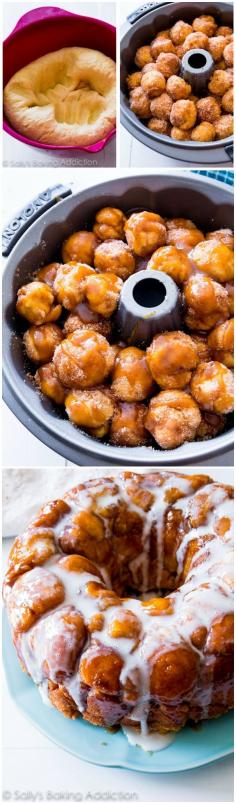 
                    
                        Homemade Monkey Bread-- cinnamon roll bites baked together with a brown sugar cinnamon glaze and vanilla icing on top!
                    
                
