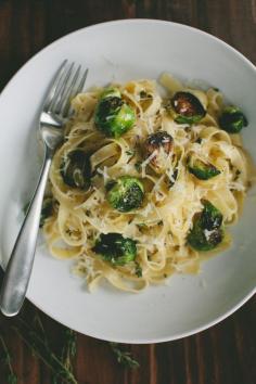 
                    
                        Fettuccine with Grapefruit Sauce, Brussels Sprouts + Manchego
                    
                