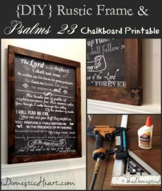 
                    
                        DIY Rustic Wood Frame for Large artwork plus free 18x24 scripture chalkboard printable from TheDomesticHeart.com
                    
                
