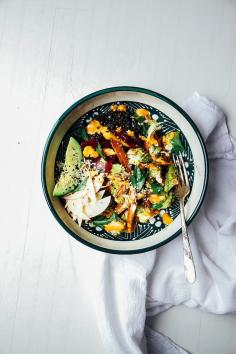 
                    
                        Healthy Veggie + Lentil Bowl With Goji-Ginger-Tahini Cream Recipe
                    
                