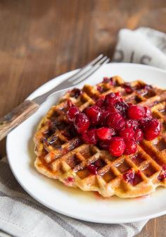 
                    
                        Cranberry Cornmeal Waffles + Cider Syrup
                    
                