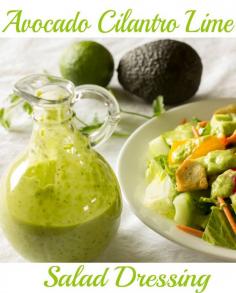 
                    
                        Avocado cilantro lime salad dressing gets creaminess from avocado; bright, freshness from lime, orange juice, and cilantro; and some sweetness from honey.
                    
                
