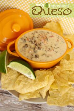 Easy Cheesy Queso Dip - perfect appetizer recipe with only 4 ingredients!