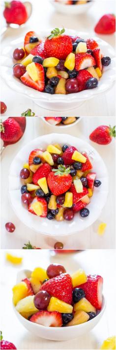 Vanilla Fruit Salad - The easiest fruit salad ever thanks to a secret ingredient! Make it for your next party and watch it disappear! #fruitsalad #healthy