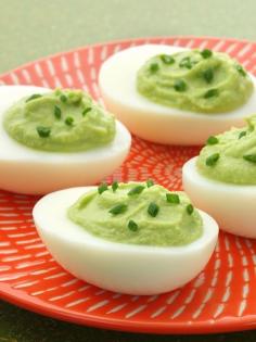 Healthy St. Patrick's Day snacks: Avocado Deviled Eggs #StPatricksDay