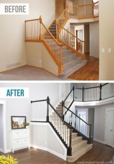 
                    
                        DIY: How to Stain and Paint an OAK Banister, Spindles, and Newel Posts (the shortcut method...no sanding needed!) |via Make It and Love It
                    
                
