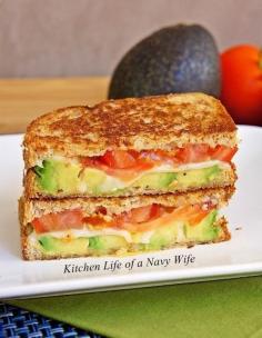 Avocado, Mozzarella and Tomato Grilled Cheese. Someone called it the "adult grilled cheese" sandwich. Love it!