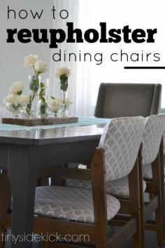 
                    
                        How to Reupholster Chairs- You are going to want to start hunting craigslist after reading this post!  She didn't know what she was doing, but has the steps to help you figure out how to reupholster chairs too and the outcome is stunning!
                    
                