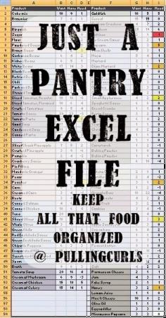 An excel spreadsheet file to organize your pantry and have what you want on hand... Would be a good in depth grocery list?