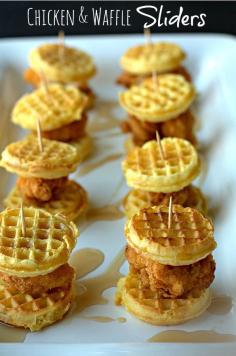 Chicken  Waffle Sliders - Such a great party food, with Cayenne Maple dipping sauce.  Yummy!