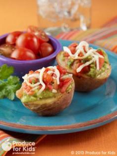 
                    
                        Mini Mexican Potatoes - Potatoes are kicked up a notch in this recipe with creamy guacamole and the tang of salsa. #vegetarian #glutenfree #nutfree #eggfree #recipe #produceforkids #healthy
                    
                