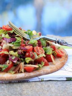 Farmers Market BLT  Avocado Chopped Pizza Salad~Use your favorite pizza crust or @Udi's Gluten Free Foods pre-made gluten-free crust.