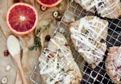 
                    
                        Blood Orange Scones with Hazelnuts, Thyme and White Chocolate Drizzle
                    
                