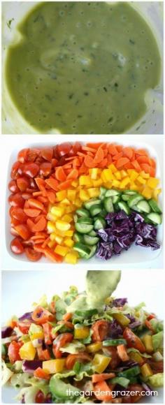 The Garden Grazer: Rainbow Chopped Salad with Avocado Basil Dressing