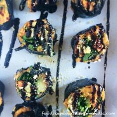 
                    
                        Sweet Potato Sushi Rolls: No rice sushi rolls with sweet potato, cilantro and chives. Smothered in a balsamic glaze and a crunch topping. No sushi mat needed!
                    
                
