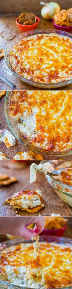 Creamy Baked Double Cheese and Sweet Onion Dip - Cheesy, irresistible dip that everyone loves! Great for parties or Superbowl! Easy recipe at averiecooks.com