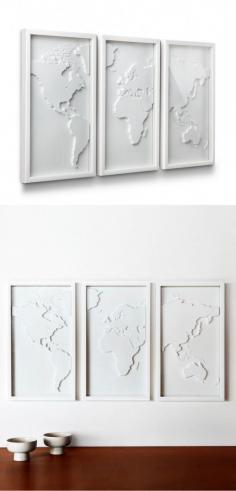 
                    
                        Display your love for travel and culture with this three-panel relief-molded world map. Done in a classic white, it will be a wonderful focal point for your living room or bedroom.
                    
                
