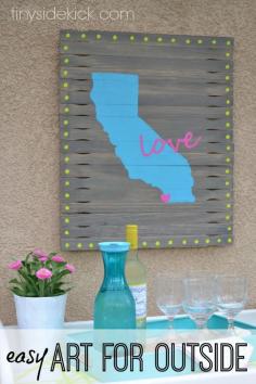 California (or any state!) Love Outdoor Art (made from paint sticks) #paintstickart #diy #outdoorart #statesilhouette