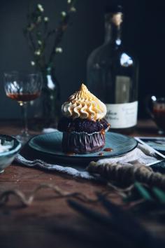 
                    
                        Call me cupcake: Double chocolate banana muffins with mascarpone frosting and bourbon caramel sauce
                    
                