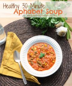 
                    
                        Healthy 30 Minute Alphabet Soup from www.blessthismess... Quick, easy, and full of veggies!
                    
                