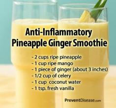 
                    
                        Pineapple has been used for centuries to reduce pain and inflammation. It turns out that an enzyme found in pineapples called bromelain reduces swelling, bruising healing time and pain. Ginger is a potent anti-inflammatory proven stronger than ibuprofen.
                    
                
