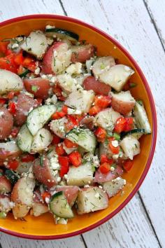 Dill Potato Salad with Feta:  a Greek-style, no mayo potato salad recipe.