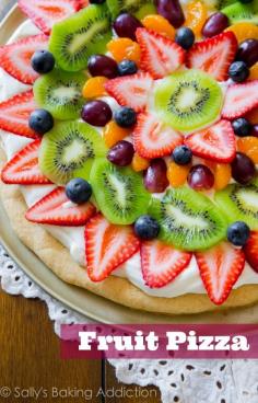 Fruit Pizza ~ You can't beat a classic! This colorful, delicious Fruit Pizza has the works and is baked on my soft sugar cookie crust. Easy and fun dessert recipe for the kids!