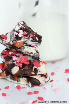 
                    
                        Easy to make and delicious too! Double Chocolate Bark with Valentine's sprinkles. www.settingforfou...
                    
                