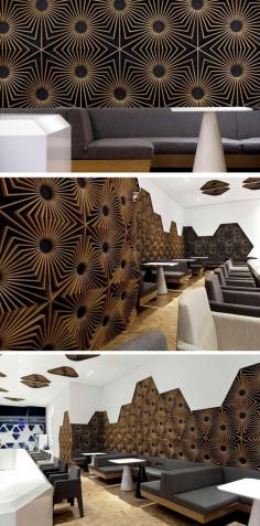 
                    
                        This bar in Bulgaria, designed by Studio Mode, features walls of 3D eye-catching geometric patterns.
                    
                