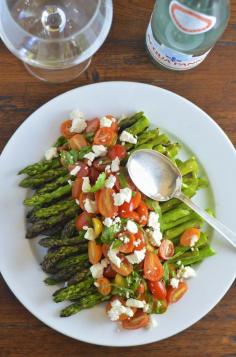 
                    
                        Grilled Asparagus with Tomato Salad and Goat Cheese
                    
                