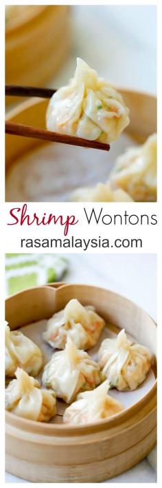 
                    
                        Shrimp wontons – easy peasy shrimp wontons recipe with fresh shrimp, wrapped with wonton skin and boil/steam and serve with ginger vinegar sauce | rasamalaysia.com
                    
                
