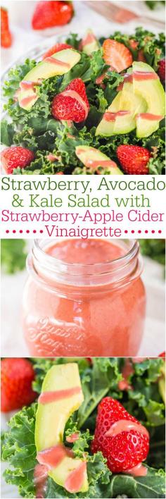 
                    
                        Strawberry, Avocado, and Kale Salad with Strawberry-Apple Cider Vinaigrette - Make a kale lover out of anyone in this healthy salad with creamy avocado and juicy berries!
                    
                