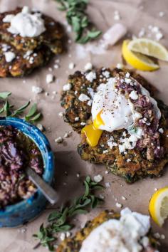 
                    
                        Greek Feta Chickpea Pancake Fritters with Poached Eggs + Olive Tapenade
                    
                