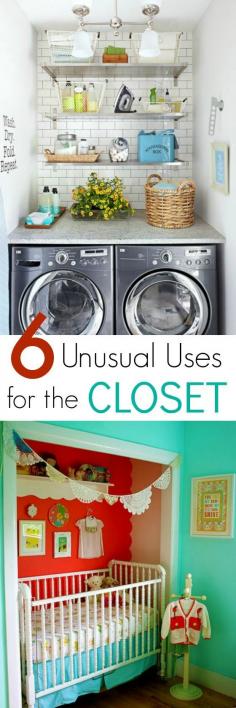 
                    
                        Desperate for space but you have no budget to remodel? Why not use a closet in a new and unusual way, like as a laundry room or nursery? Click through for more inspiration. | The Glamorous Housewife
                    
                