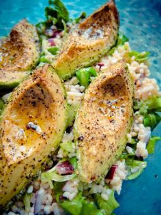 
                    
                        Roasted Avocado Over Mixed Lettuce & Couscous
                    
                
