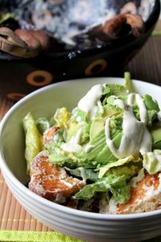 
                    
                        vegan caesar salad with avocado and garlic croutons
                    
                