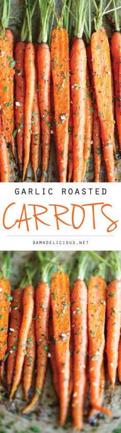 
                    
                        Garlic Roasted Carrots - This is really the best and easiest way to roast carrots. All you need is 5 min prep. It's just that quick and easy! 59.5 calories.
                    
                
