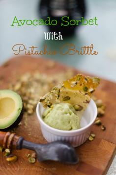 Creamy Avocado Sorbet with Candied Pistachio Brittle (no icecream maker needed)