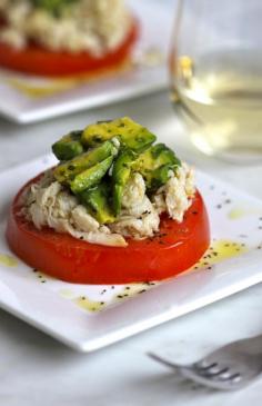 
                    
                        Crab and Tomato Salad with Jalapeno Avocado Dressing   www.climbinggrier...
                    
                