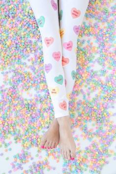 
                    
                        These DIY Conversation heart leggings are a fun and simple costume for Valentine's day. All you need is white leggings and iron on transfer paper.
                    
                