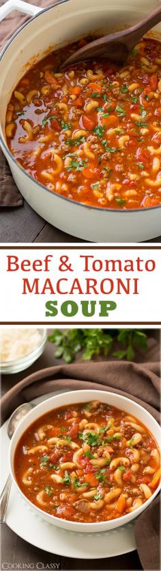 
                    
                        Beef and Tomato Macaroni Soup - this is total comfort food! Just like what Grandma and Mom made but with more flavor!
                    
                