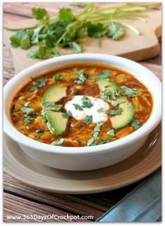 Recipe for Crockpot Chicken Enchilada Soup #crockpot #slowcooker #chicken #soup via 365 Days of Slow Cooking